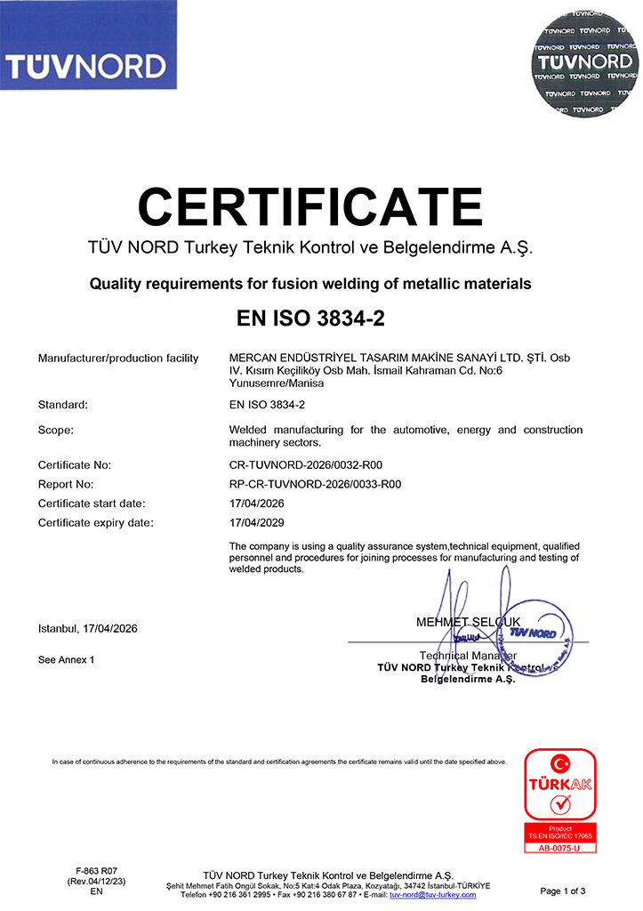 mercan makina, quality, certificates, EN ISO 3834-2:2006